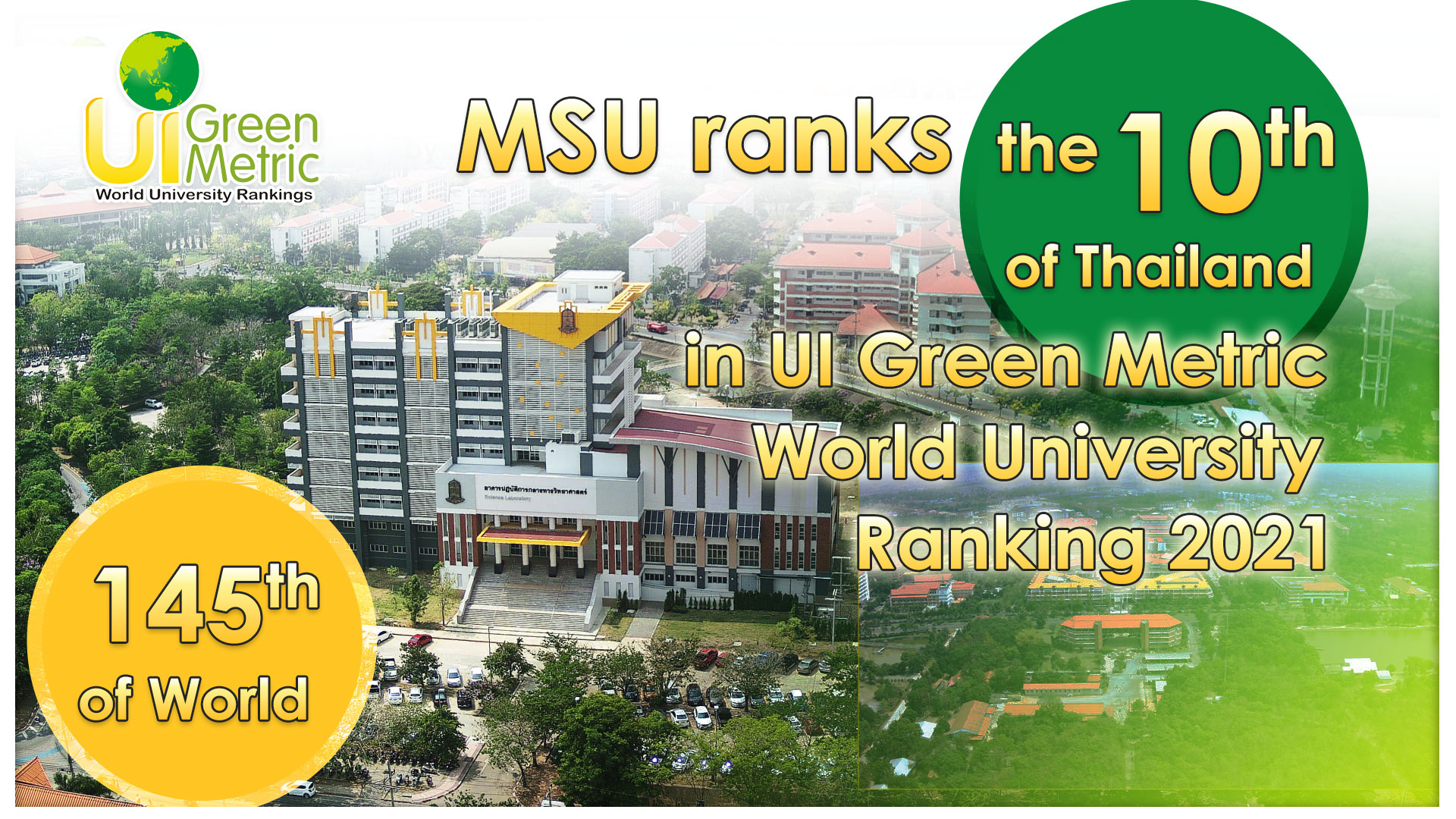 MSU ranks the 10th of Thailand in UI Green Metric World University Ranking 2021